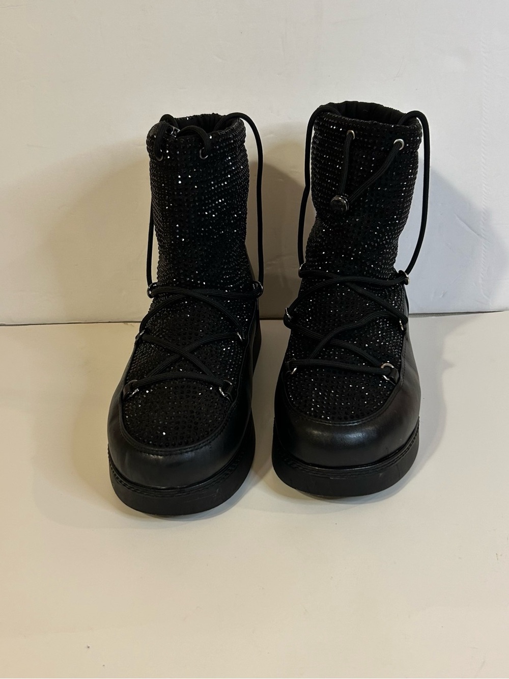 INC Women’s Black Rhinestone Lace Up Wool Lined Winter Boots Size 11